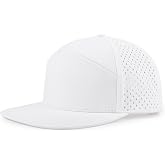 Qlauca Quick Dry Baseball Cap Flat Brim Snapback Golf Hat for Men Women | 7 Panel Blank Structured Performance Trucker Hat， Mesh Breathable Flat Bill Cap，Waterproof Laser Cut Sports Sun Hat