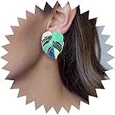 Iaceble Bohemian Green Leaf Earrings Enamel Leaf Stud Earrings Large Palm Leaves Earrings Tropical Monstera Leaf Earrings Leaf Statement Earrings Jewelry for Women