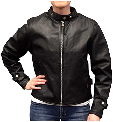Redline Women's Goat Skin Leather Scooter Motorcycle Jacket, Black L-3000