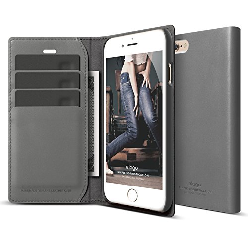 iPhone 6S Plus Case, elago [Genuine Leather Wallet] - [3 Card Slots][Cash Pouch][Premium Genuine Leather] â€“ for iPhone 6/6S Plus (Dark Grey)