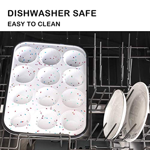 Silicone Muffin Pan,Regular 12 Cups Cupcake Baking Pan, Stainless Steel metal frame inside, BPA Free Dishwasher - Microwave Safe