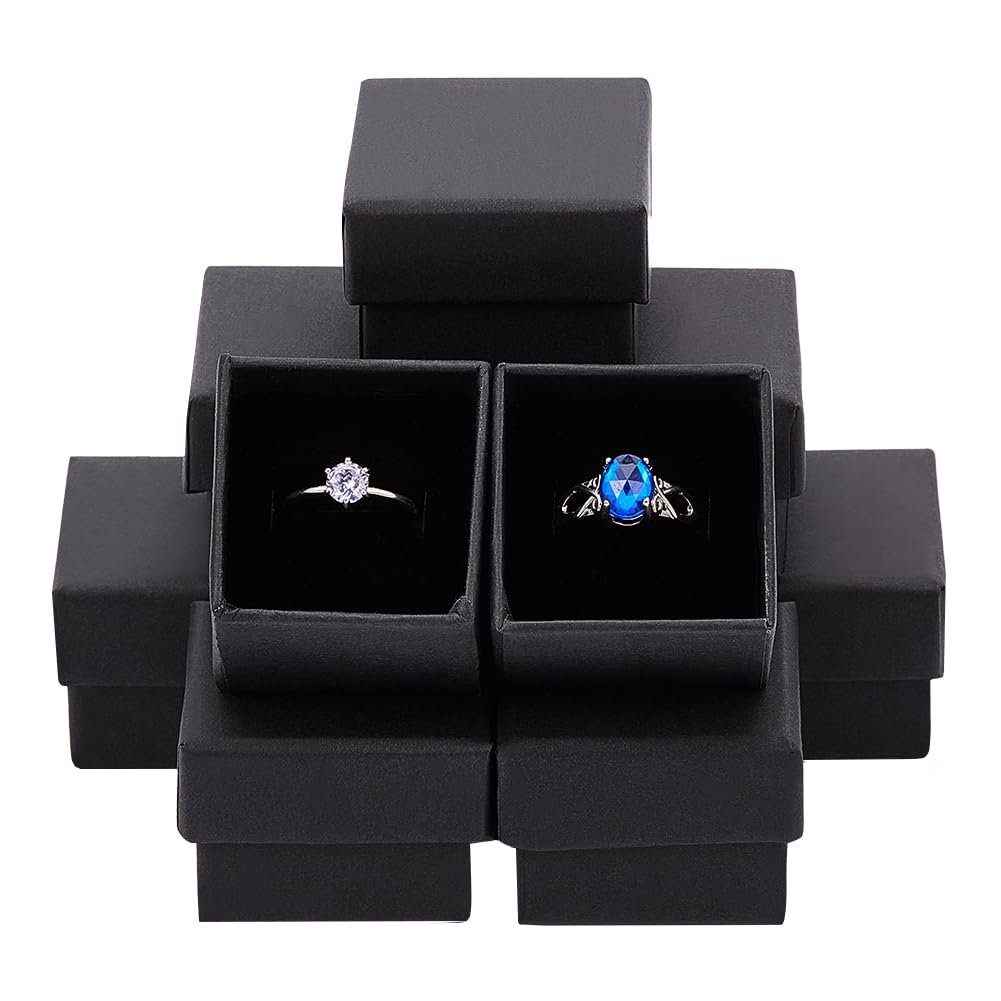 NBEADS Jewellery Box, 20 Pcs Cardboard Square Gift Box with Black Sponge, Black, 4.5x4.5x3cm