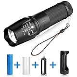 BAKTH Super Bright CREE XML T6 LED Tactical Flashlight, Outdoor Handheld Zoomable Adjustable Focus 5 Light Modes Water Resistant Torch with USB Charger & 18650 Rechargeable Battery