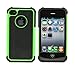 Fulland Deluxe Hybrid TUFF Rugged Shockproof Rubber + Hard Case Cover For Apple iPhone 4 4s Plus Stylus Pen and Screen Protector-Green/Black