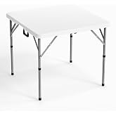 VINGLI 34" Fold in Half Square Table, Bi-Folding Commercial Portable Plastic Dining Table for Kitchen Outdoor Party Wedding Event, White