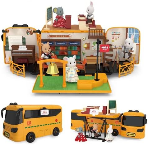 Kids Dollhouse Playset Portable School Bus Doll House Toys with