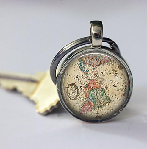 Vintage Globe Keychain Car Accessories Old World Map Travel Key Chain Key