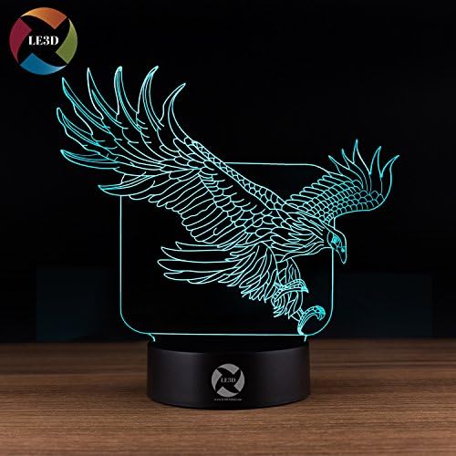 3D Optical Illusion Night Light - 7 LED Color Changing Lamp - Cool Soft Light Safe For Kids - Solution For Nightmares - Eagle