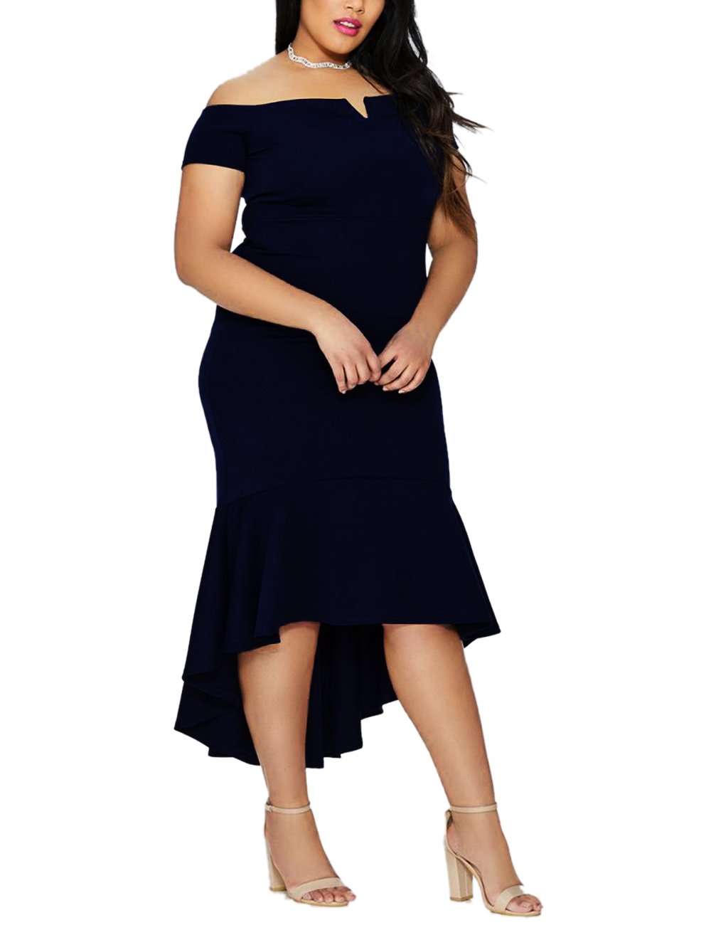 black bodycon off shoulder dress with plunging neckline