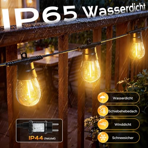 GlobaLink Guinguette String Lights Outdoor and Indoor, 31M 30+2 Energy Saving LED Bulbs Waterproof IP65 String Lights Outdoor Decoration for Summer Garden Patio Party Patio 8 Modes