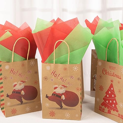 VGOODALL 30PCS Christmas Treat Bags with Tissue Paper, Kraft Paper Gift Bags with Handle Christmas Goodie Bags for Christmas Party Favors Gift Exchange