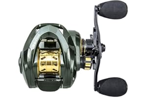 Baitcasting Fishing Reel, Low Profile, Army Green with Gold Spool (Right Hand)