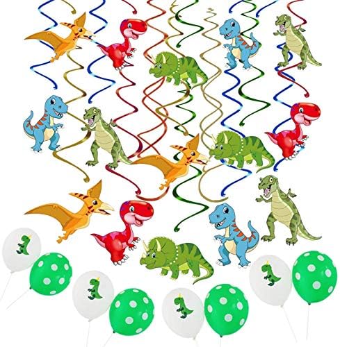Dinosaur Party Supplies 30 Ct - Dino Decorations Hanging Swirl Dino Fossil Jurassic T-REX Party Decorations Dinosaur Birthday Party Supplies Ornaments Plus 8 Balloons