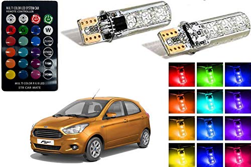 SHOP4U T10 LED RGB Canbus Car Interior Fancy Side Wadge/Parking Remote Control Light for Ford Figo (2 Bulb with IR Remote)