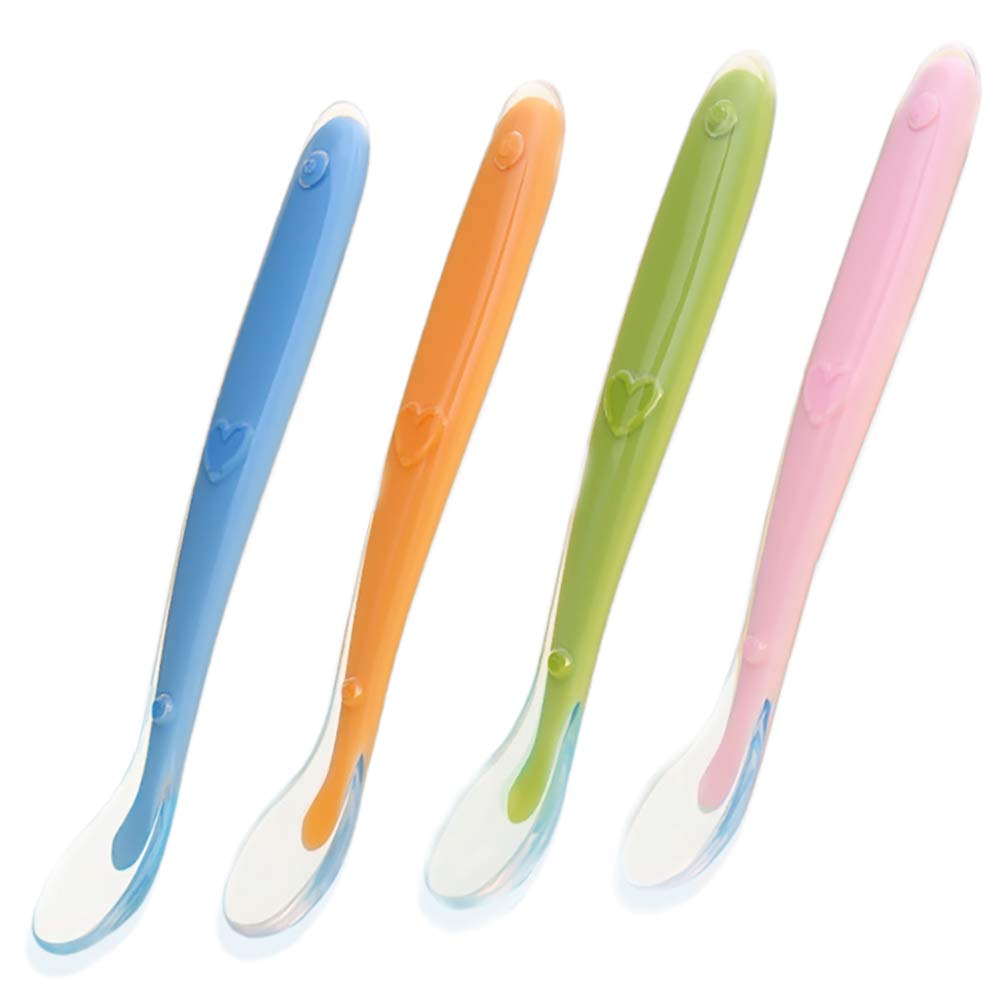 Babylöffel aus Silikon, ZoneYan Babylöffel 4er Löffel, Silikonlöffel Baby Weich, Fütterlöffel Baby BPA Frei, Baby Breilöffel Lang, für Baby & Kleinkind ab 4 Monate