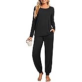 syoss Womens Pajama Set Long Sleeve Sleepwear Fall Round Neck Nightwear Soft Pjs 2 Piece Lounge Sets with Pockets
