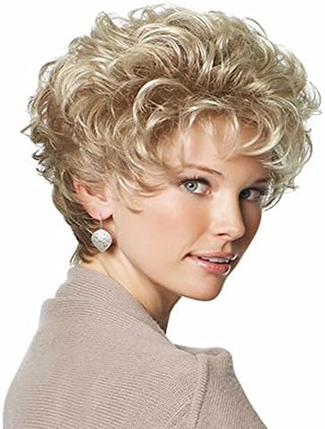 LANDI Blonde Wigs for White Women Short Curly Natural Heat Resistant Synthetic Hair Wigs