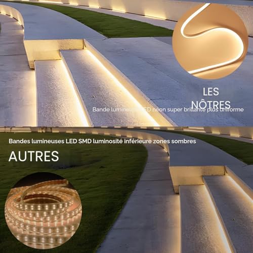 KSIBNW LED Neon Strip 50 m Cool White, 220 V Flexible IP65, 120 LEDs/M, Flexible Rope for Indoor Outdoor Decoration (AC Adapter Included)