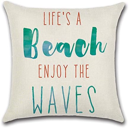 Aremazing Inspirational Quote Life's a Beach Enjoy the Waves Cotton Linen Home Decor Pillowcase Throw Pillow Cushion Cover 18 x 18 Inches