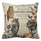 HLPPC ® Modern vintage Halloween Owl and Skull Throw Pillow Cover Fashion Home Decorative Pillowcase Cotton Polyester Cusion Cover 18 x 18 Inches One Side