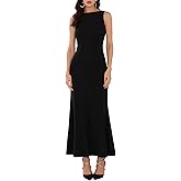 WOMLAYOUT Women's Formal Dress Evening Dressy Prom Boat Neck Backless Maxi Cocktail Wedding Dresses
