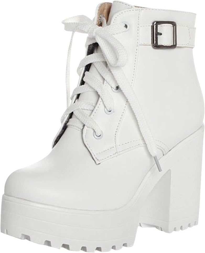 Latasa Women's Platform Block Heel Oxford Boot