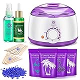 Doremi New Waxing Kit, Painless Hair Removal Home Kit,Multiple Formulas Target Different Type of Bikini, Facial, Armpit,Eyebrows, with Hot Wax Warmer, 4 Hard Wax Beans and 20 Wax Applicator Sticks