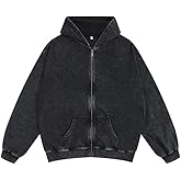 BINTEHGS Basic Oversized Vintage Zip Up Hoodie for Women Baggy Acid Wash Jacket Y2k Retro Grunge Zipper Sweatshirts Loose Fit