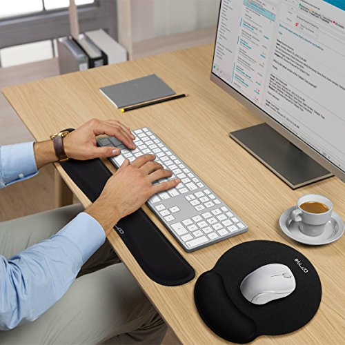 ELZO Wrist Rest Support for Keyboard & Mouse Pad Combo with Comfortable Memory Foam Padding, Nonsilp Rubber Base and Ergonomic Design for PC Computer Laptop Mac (2 Pack)