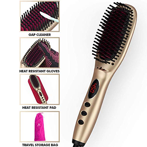 Hair Straightener Brush with Ionic Generator by MiroPure, 30s Fast MCH Ceramic Even Heating, 11 Temperature Control, Professional for Straightening or Curling