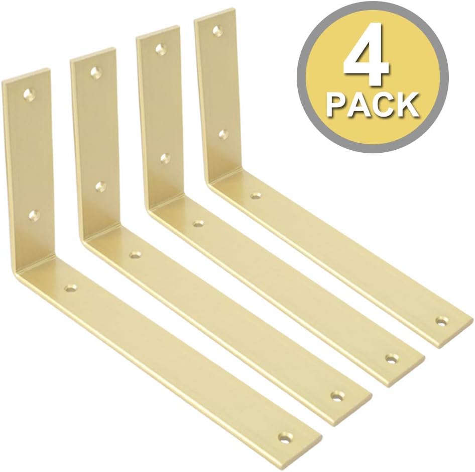 Shelf Brackets 10 Inch L Brackets Heavy Duty Gold Wall Brackets for Shelves Rustic Industrial Metal Wall Hanging Bracket for DIY Opening Shelves Screws Included: Home Improvement