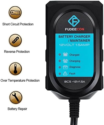 FUDEECON TM 12V 1.5Amp Battery Charge/Maintainer/Conditioner/Desulfator/Tender for Cars, boat battery tender,Motorcycles, ATVs,RVs,Powersports and Boat