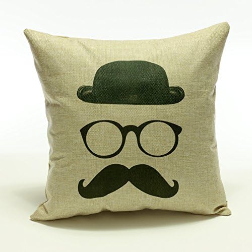 Hat Glasses Mustache Cotton Linen Throw Pillow Case Cushion Cover Square 18" Branch