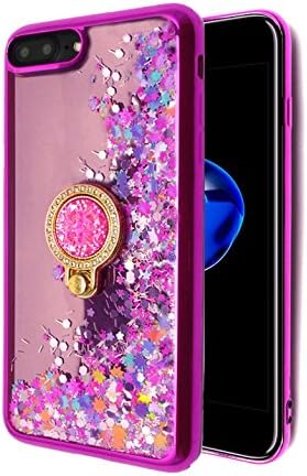 Giosio for iPhone 7 Plus/iPhone 8 Plus Case Sparkle Bling Luxury Glitter Shiny Thin Crystal Rhinestone Soft Rubber Bumper Diamond Mirror Makeup Ring Stand Holder Flowing Floating Liquid Cover Pink