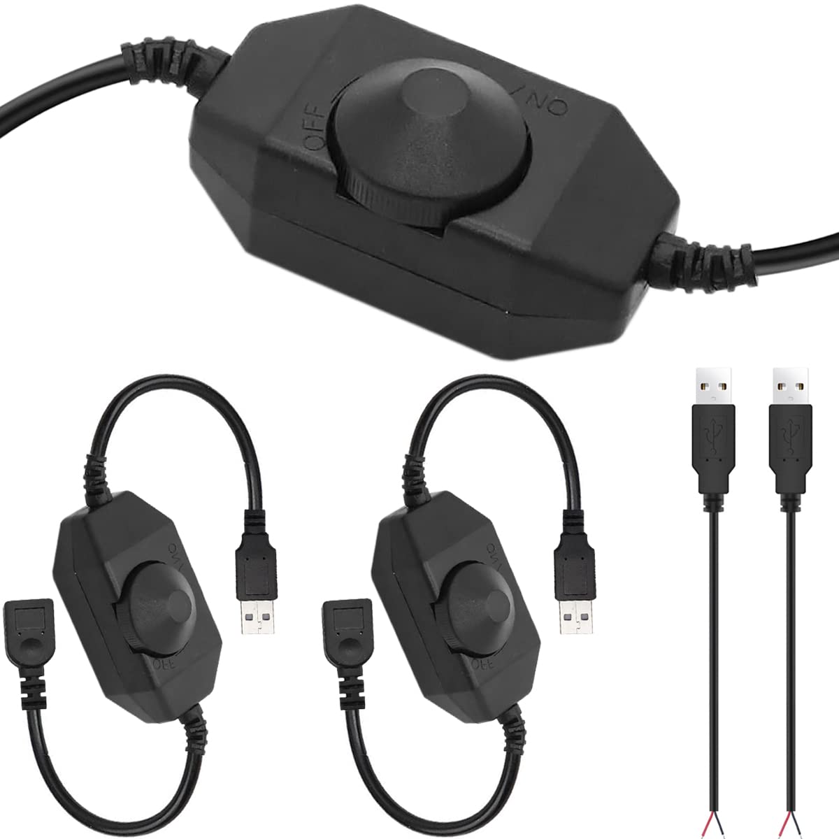 Xiatiaosann LED Strip Lights with Dimmer Switch, USB Female to Male Cable, Dimmable Rotary Switch Controller, 5V LED Rope Light, 2 PCS