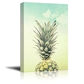 Canvas Print Wall Art - Pineapple on Retro Style Background - Gallery Wrap Modern Home Art | Ready to Hang - 12x18 inches