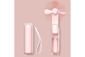 Portable Handheld Fan, 2 IN 1 Hand Fan Mini Travel Fan Battery Operated, Pocket Personal Fan With 3 Speeds, Foldable USB Rech