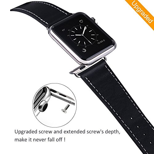 Compatible Apple Watch Band 38mm, Marge Plus Genuine Leather iwatch Band Replacement Strap Stainless Metal Clasp Apple Watch Series 3 Series 2 Series 1 Sport Edition - Black - Thumbnail 5
