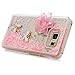 Note 5 Case, Galaxy Note 5 Case - Mavis's Diary 3D Bling Handmade Fancy Pink Love Heart Flowing Liquid with Lovely Flower White Butterfly Shiny Diamond Clear Hard Cover for Samsung Galaxy Note 5 N9200