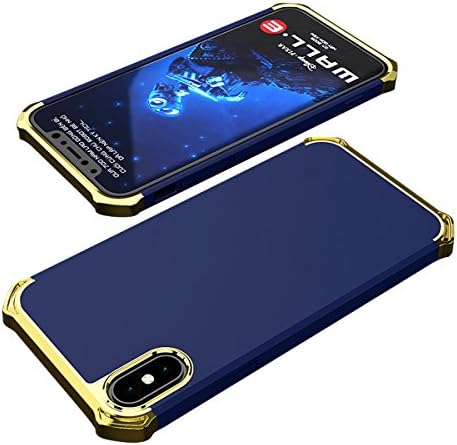 iPhone X Case, 3 In 1 Hard PC With Electroplate Frame Case Outdoor Sport Protective Cover Shockproof Bumper Anti-Scratch Hard Back Cove For iPhone X (Blue+Gold)