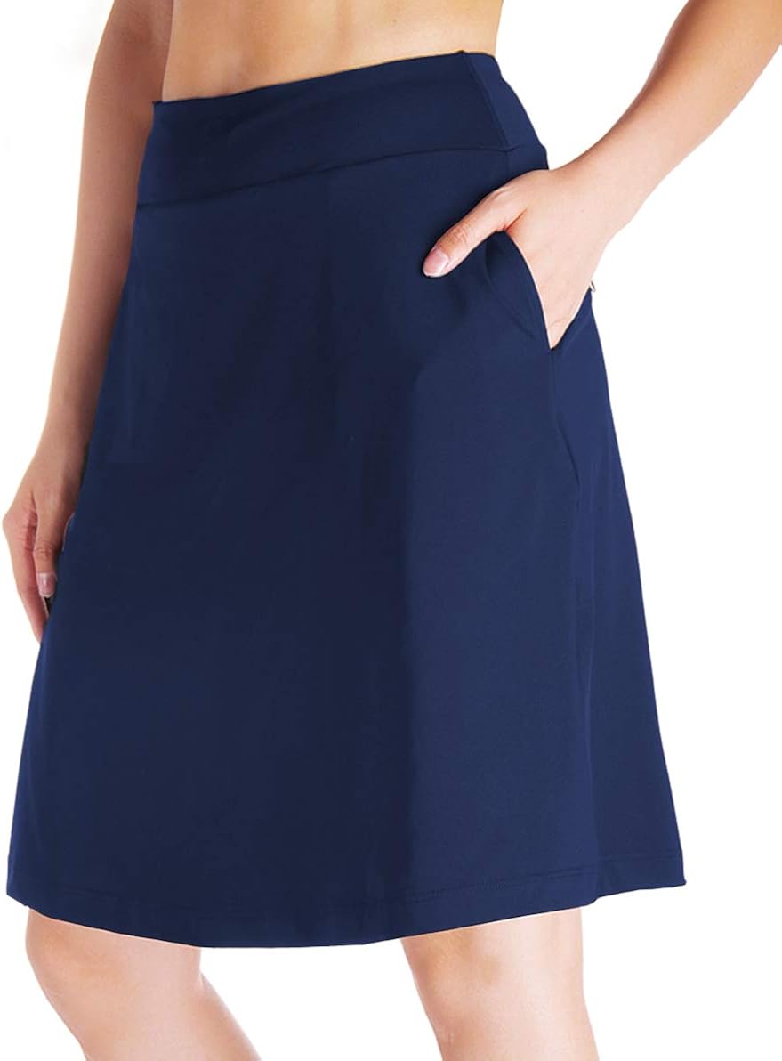 Yogipace Women's 4 Pockets UV Protection 20" Modest Knee Length Skirt Athletic Running Golf Tennis Skort Zippered Pockets: Clothing