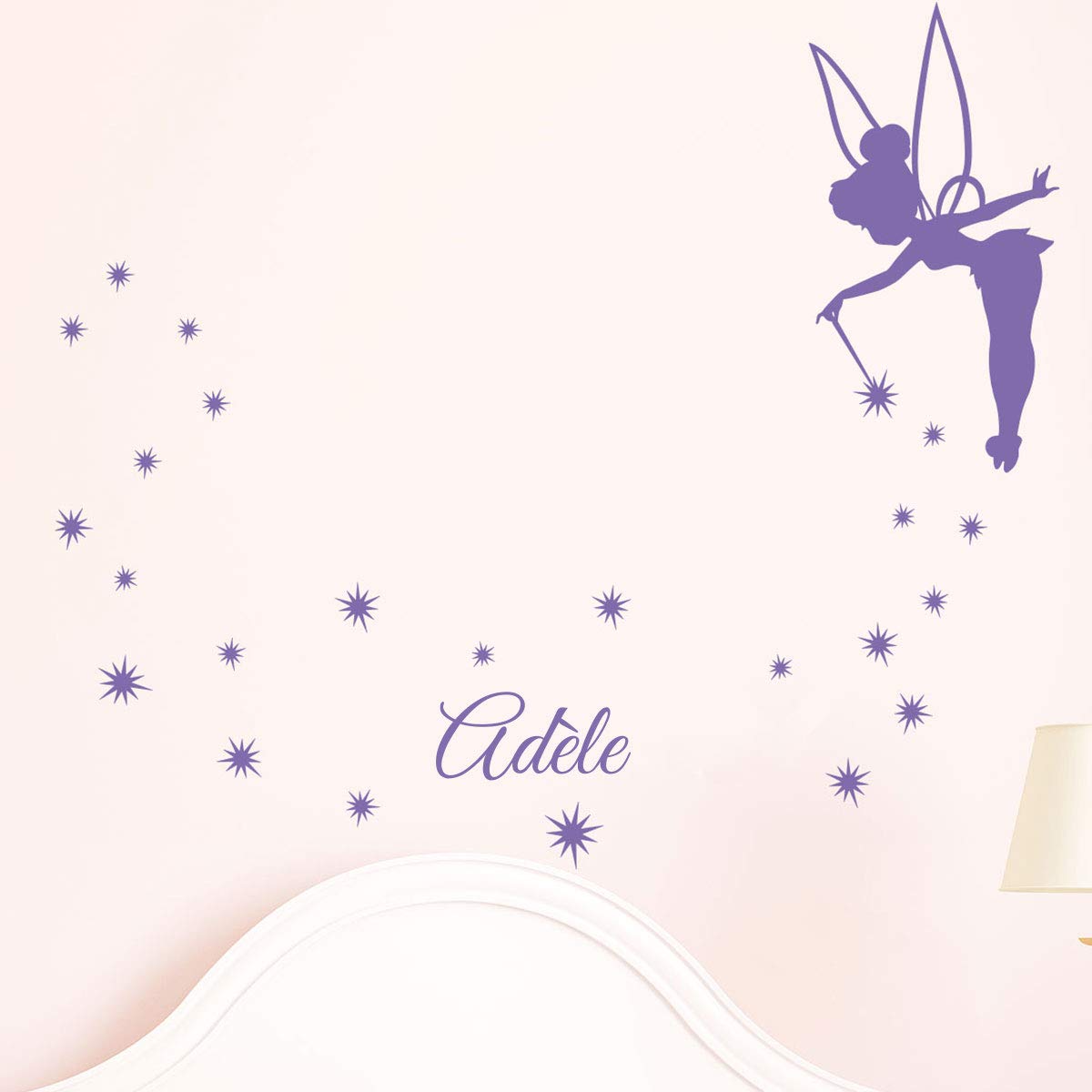 Personalised Name Stickers | Fairy Wall Sticker - Children's Room Wall Decoration | 2 Sheets of 45 x 25 cm and 60 x 25 cm - Lavender