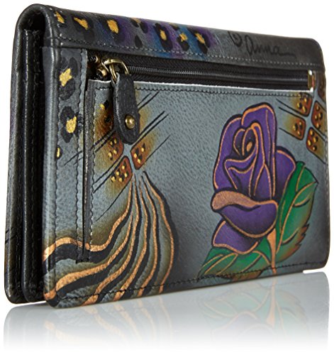 Anna By Anuschka Hand-Painted Leather Clutch Wallet - Koi Fish Blue, Genuine Cowhide, Fold Design