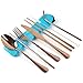 Stainless Steel Flatware Set Reusable Cutlery Set Travel Utensils Set with Straws for Camping Office or School Lunch,Dishwasher Safe (Rose Gold)