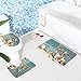 WONDERTIFY Bath Mat,Beach,Seashells Starfish Sand Holidays Summer Bathroom Carpet Rug,Non-Slip 3 Piece Bathroom Mat Set