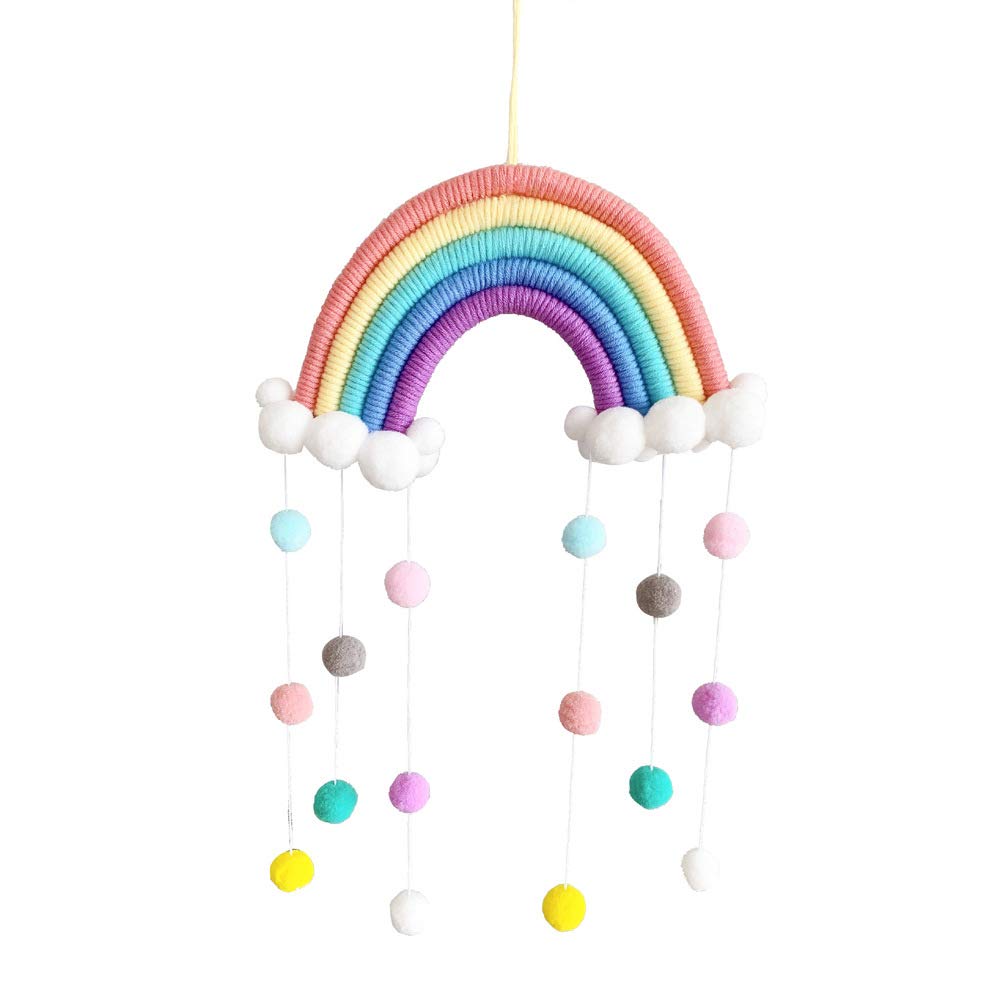 Macrame Rainbow Wall Hanging door Decor Pom Pom Garland Colorful Ball for Kids Room Girls or Boys Bedroom Baby Shower Nursery DecorationsDecorations Kids Room Wall Decor for Bedroom Playroom...