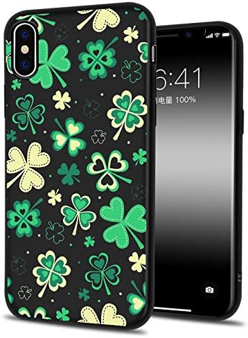 LuGeKe Lucky Clover Print Phone Case for iPhone X/iPhone Xs/iPhone 10 Silicone Cases Green Plants Pattern Cover Shock Absorption Flexible Skin Frame