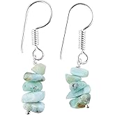 NJCRAFT Gemstone Chips Dangling Earrings, Stone 2-3 MM, Silver Plated, Handmade Jewelry, Chakra Healing Crystals, Polished Nuggets Stones, Women Earrings, Gemstone Jewellry