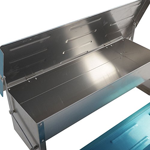 Olymstore Blue & Silver Automatic Chicken Feeder Treadle Self Open Aluminum Feeder Feeding Trough - Thumbnail 5