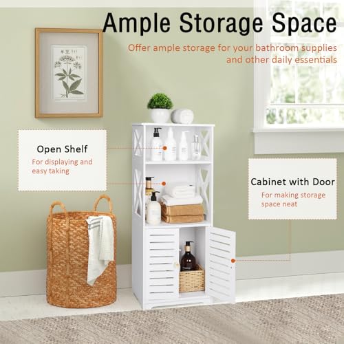 Tiasott Bathroom Floor Storage Cabinet,Bathroom Storage Furniture Home Organizer Shelf Rack Waterproof Bathroom Cabinet,Free Standing Cabinet with Shelf,Corner Cabinet,30 x 22 x 75cm,White.